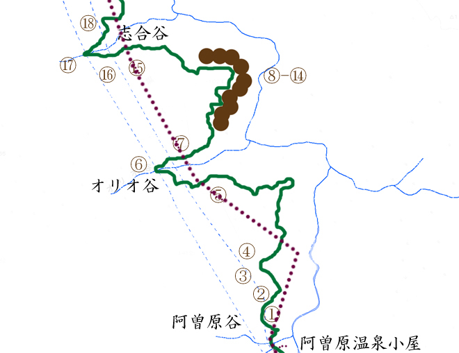 阿曽原温泉⇒志合谷の地図